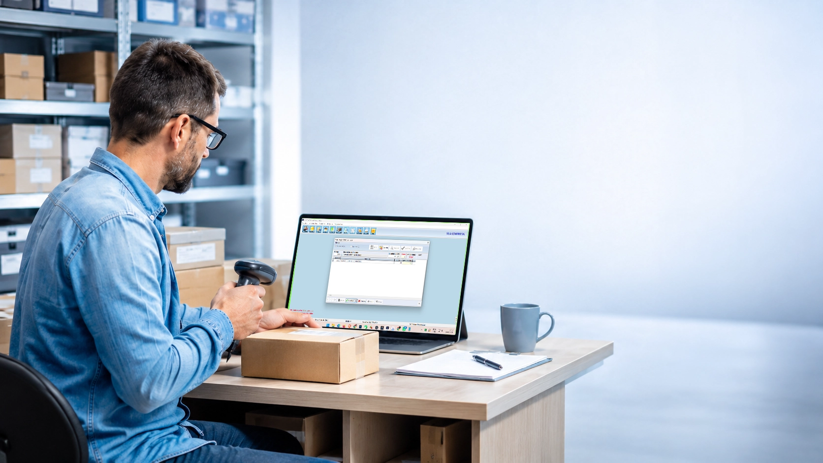 Profissional acompanhando inventário e movimentações de estoque no sistema Softwork